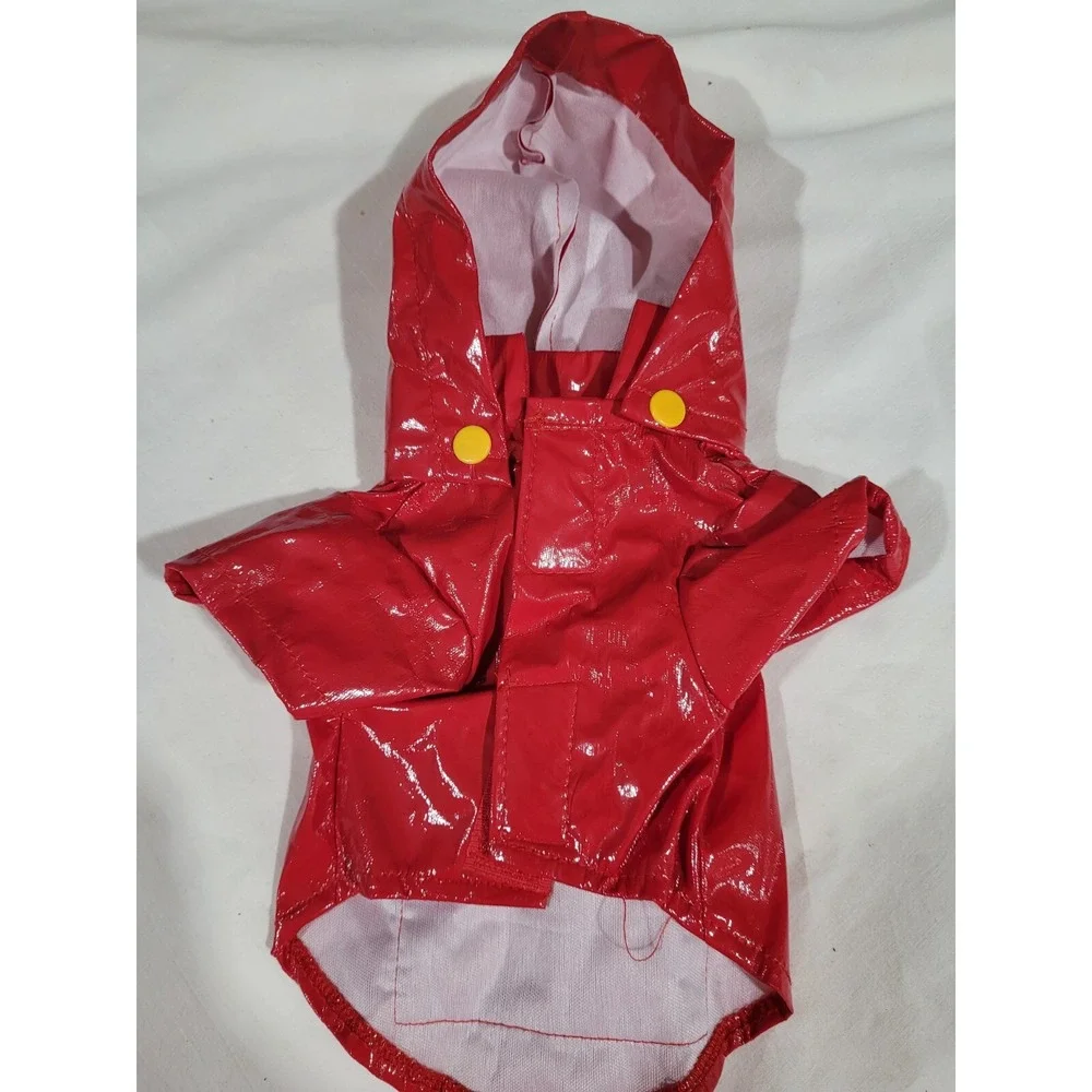 GRREAT CHOICE DOG RED RAINCOAT HOODED POCKET ON TOP w/DUCK